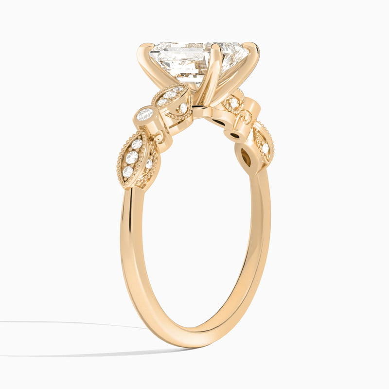 Emerald Infinito Bezel And Pavé Set Engagement Ring In 14K Rose Gold, Angle View