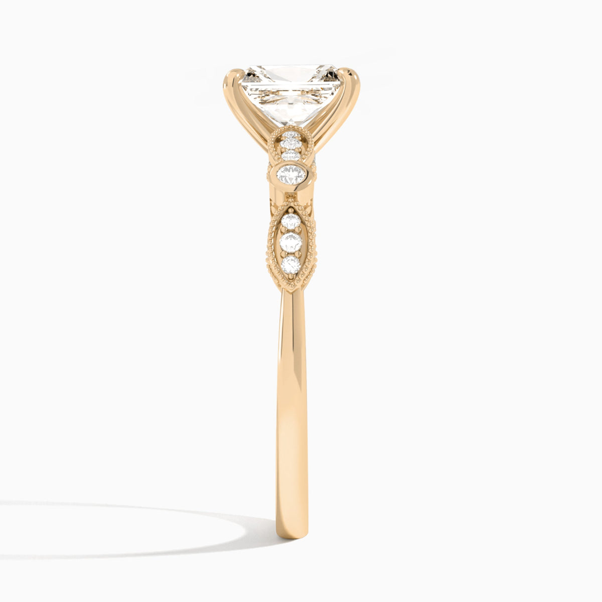 Emerald Infinito Bezel And Pavé Set Engagement Ring In 14K Rose Gold, Side View