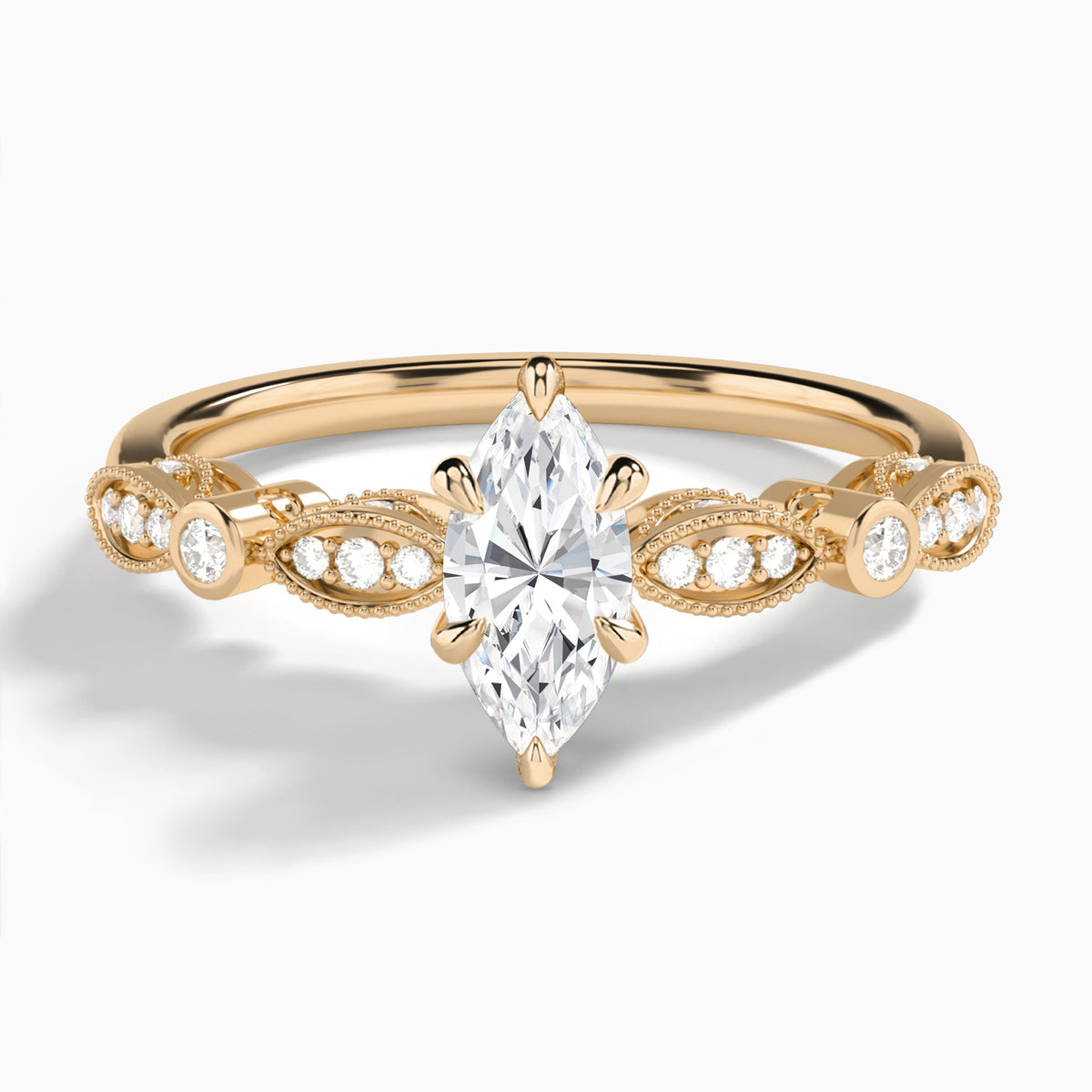 Marquise Infinito Bezel And Pavé Set Engagement Ring In 14K Rose Gold - Lucenjuri