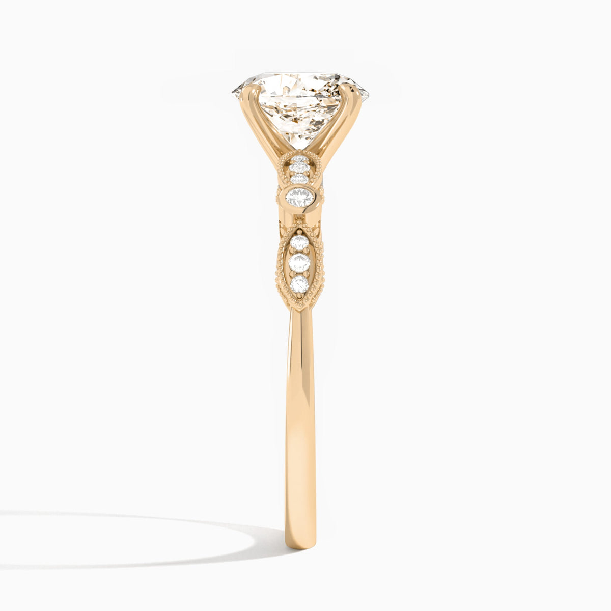 Oval Infinito Bezel And Pavé Set Engagement Ring In 14K Rose Gold, Side View