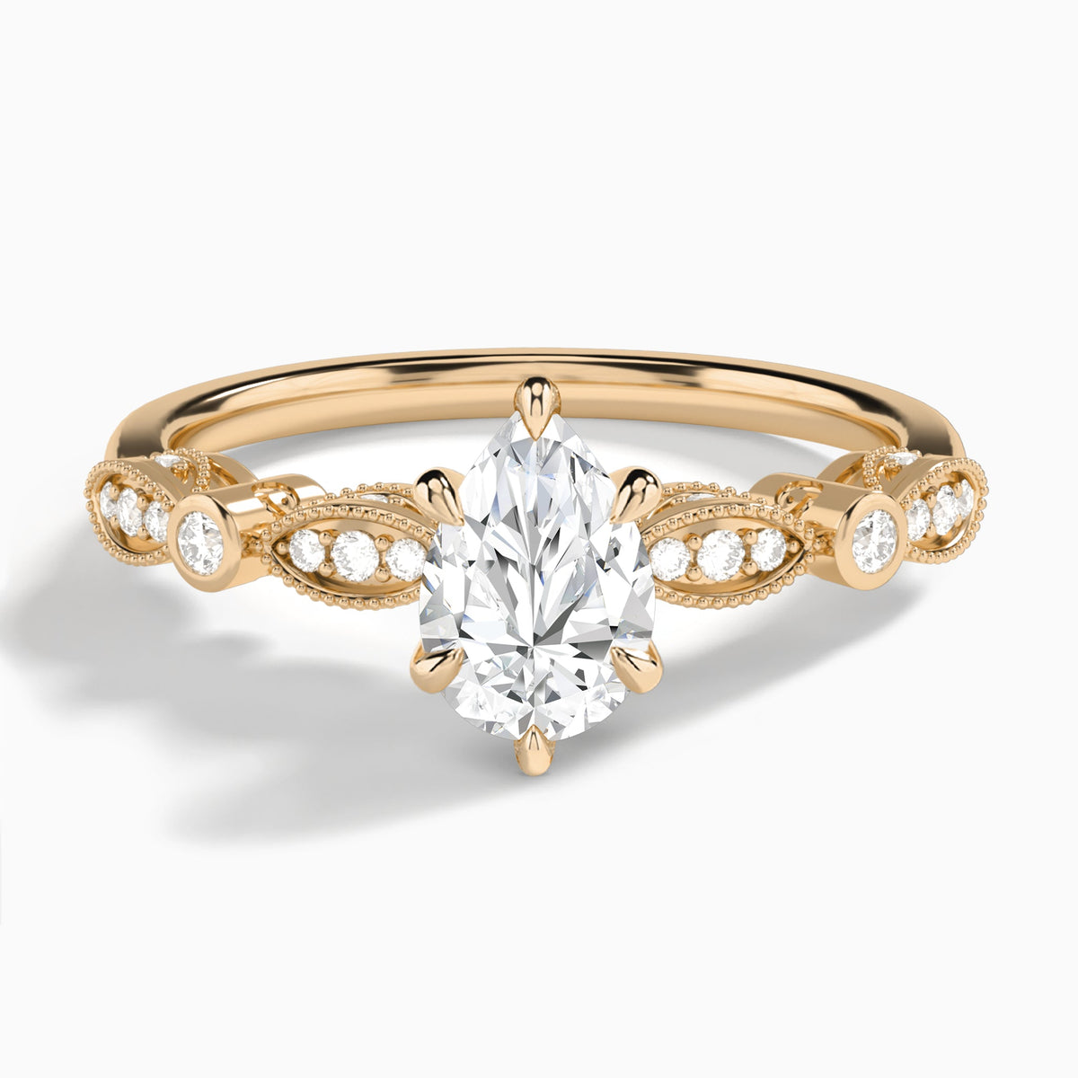 Pear Infinito Bezel And Pavé Set Engagement Ring In 14K Rose Gold - Lucenjuri