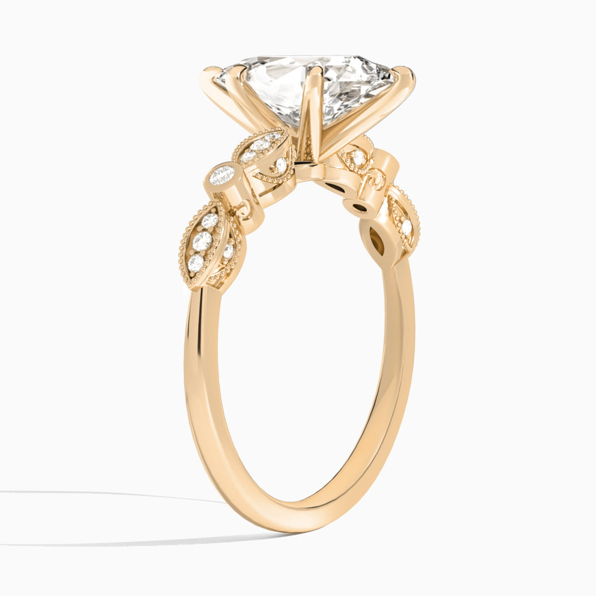 Pear Infinito Bezel And Pavé Set Engagement Ring In 14K Rose Gold, Angle View