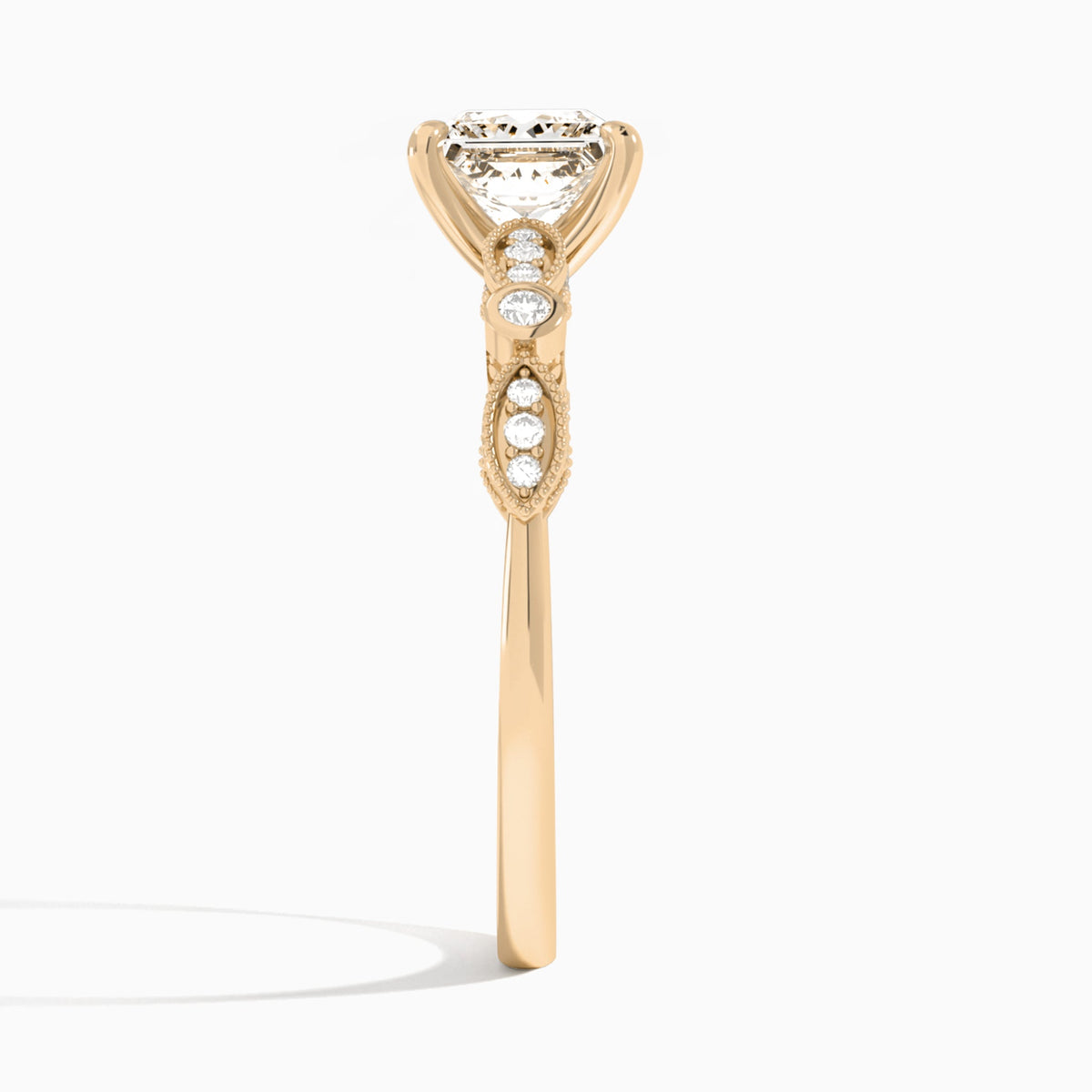 Princess Infinito Bezel And Pavé Set Engagement Ring In 14K Rose Gold, Side View
