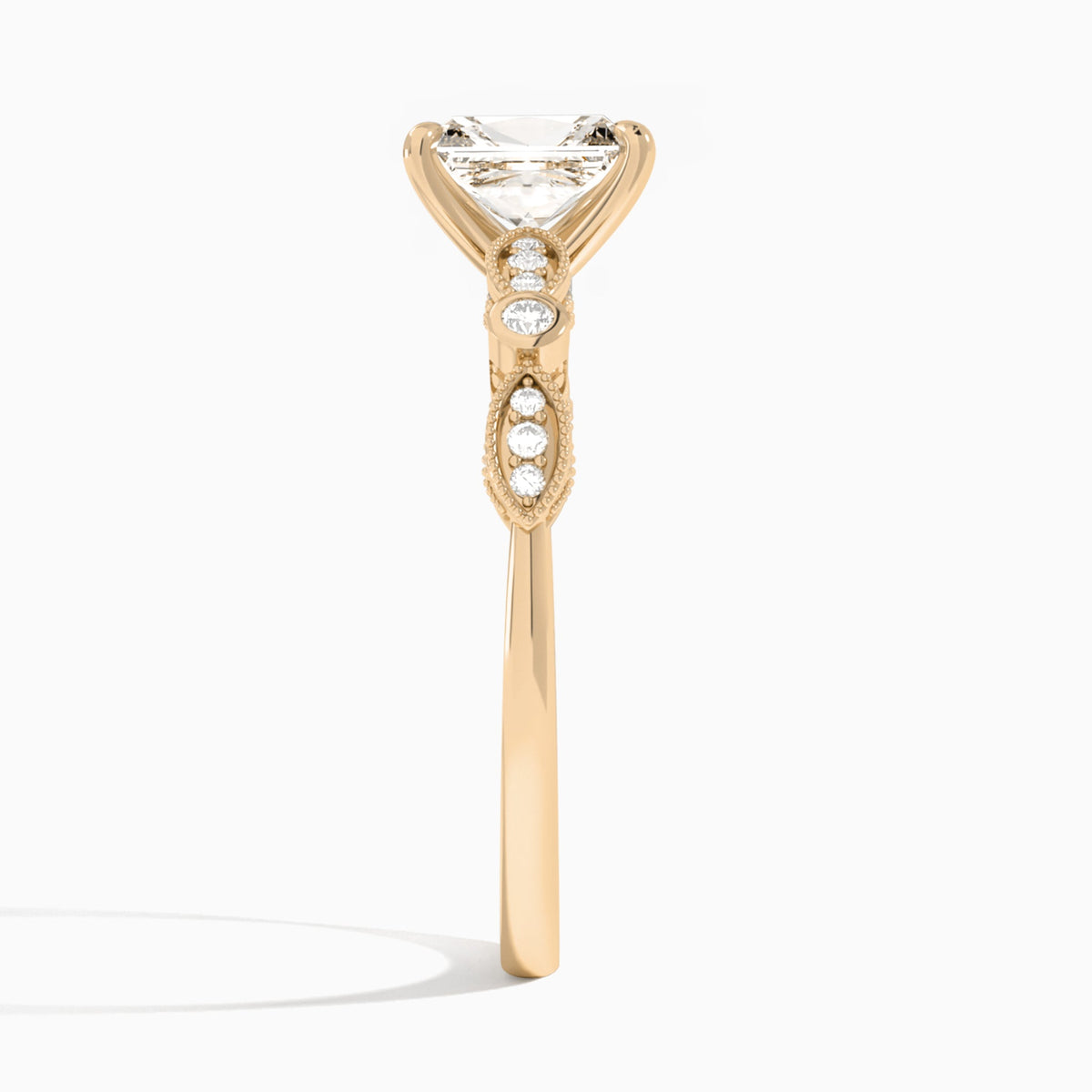 Radiant Infinito Bezel And Pavé Set Engagement Ring In 14K Rose Gold, Side View