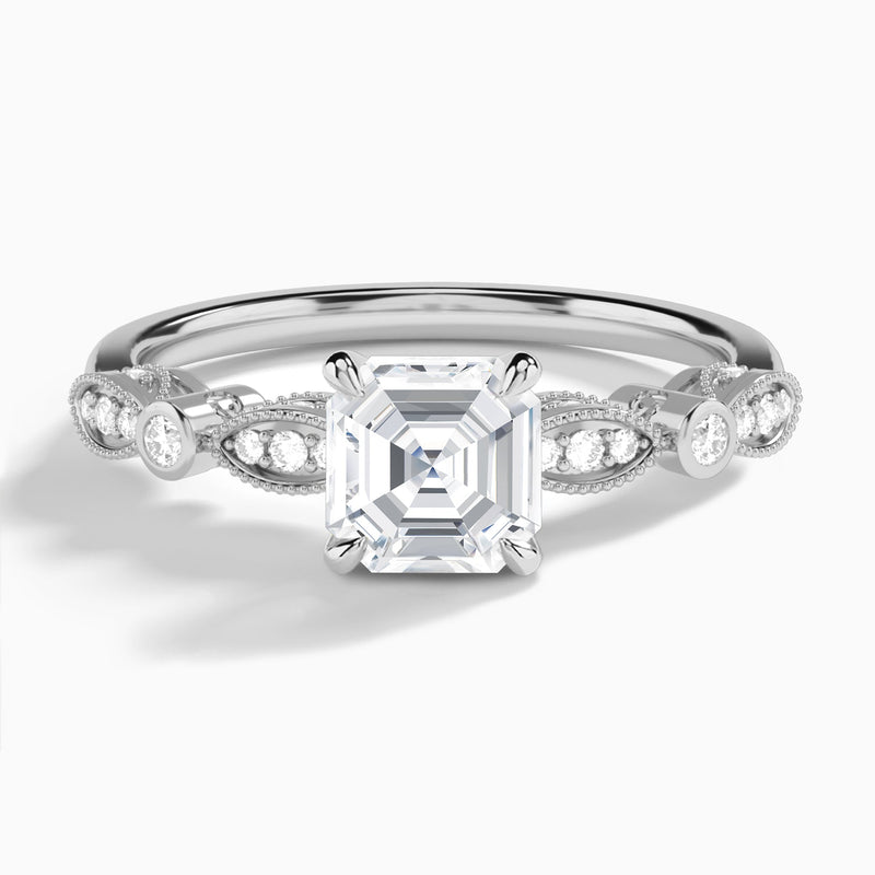 Asscher Infinito Bezel And Pavé Set Engagement Ring In 18K White Gold - Lucenjuri