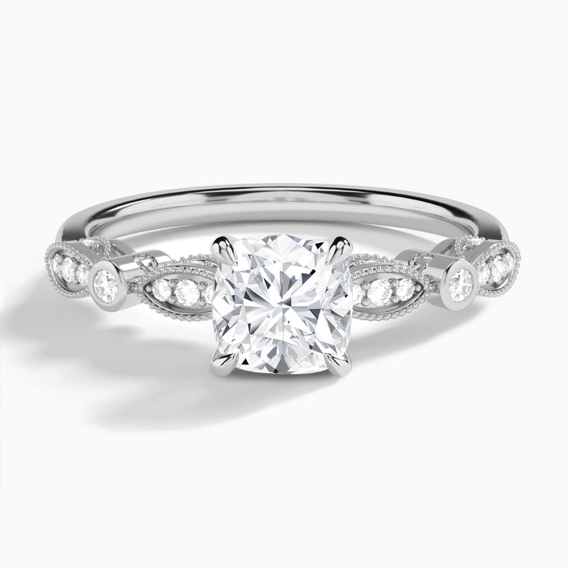 Cushion Infinito Bezel And Pavé Set Engagement Ring In 18K White Gold - Lucenjuri