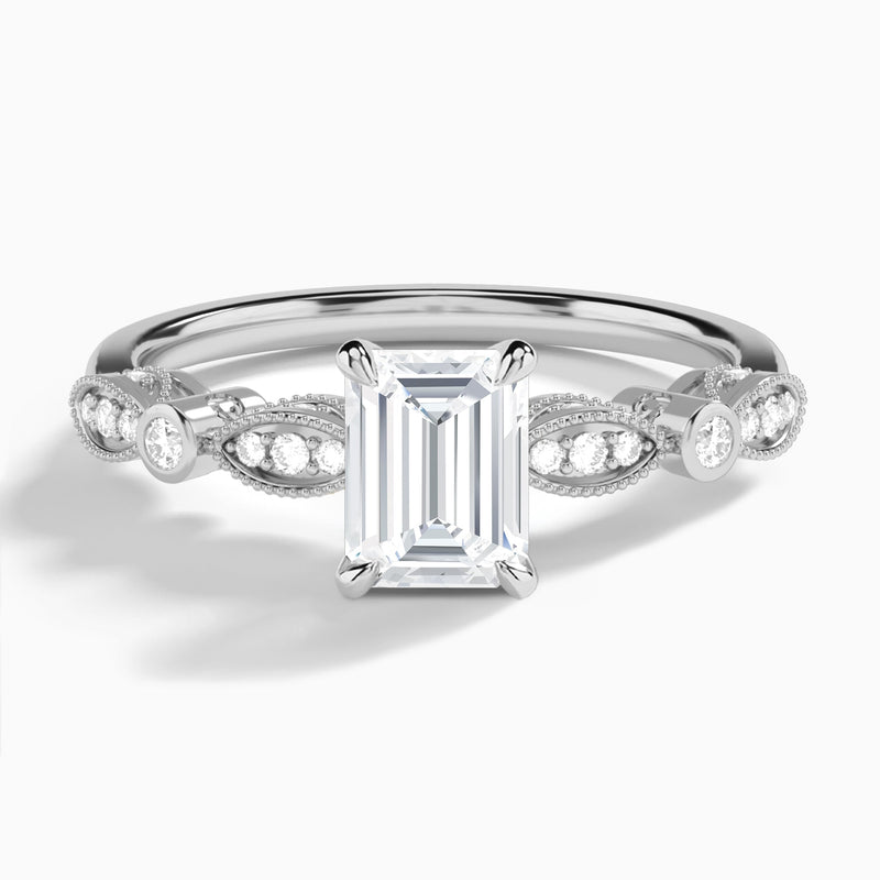 Emerald Infinito Bezel And Pavé Set Engagement Ring In 14K White Gold - Lucenjuri