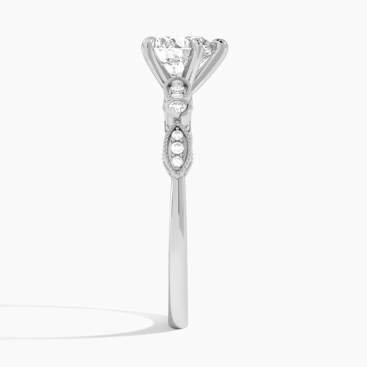 Heart Infinito Bezel And Pavé Set Engagement Ring In 14K White Gold, Side View