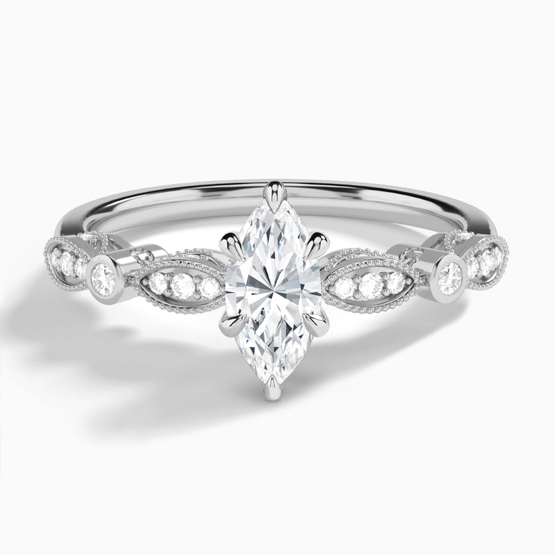 Marquise Infinito Bezel And Pavé Set Engagement Ring In 18K White Gold - Lucenjuri
