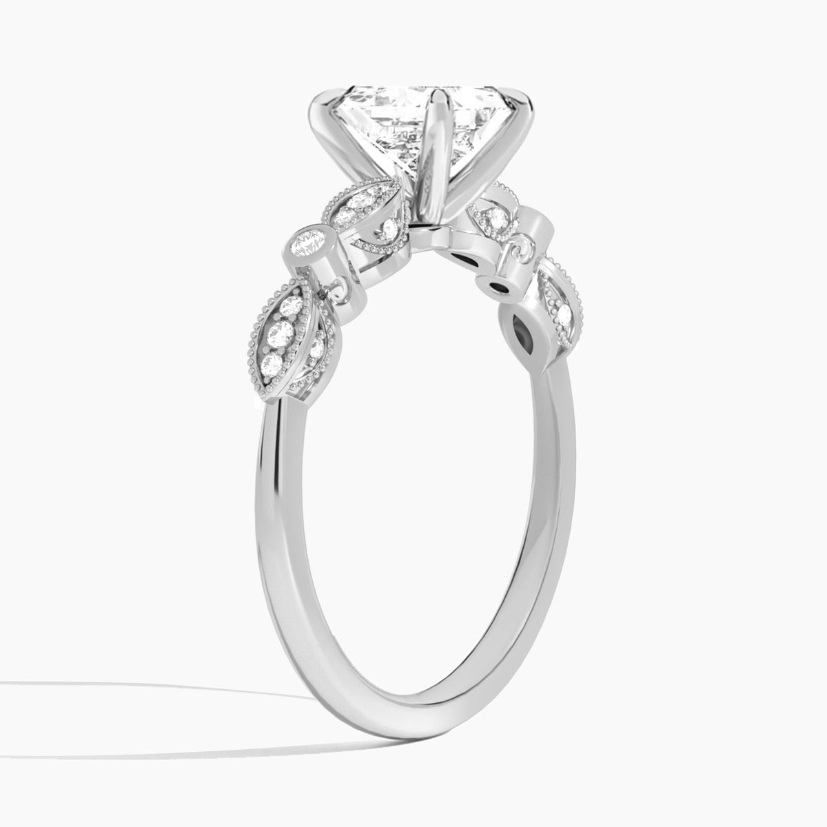 Princess Infinito Bezel And Pavé Set Engagement Ring In 18K White Gold, Angle View