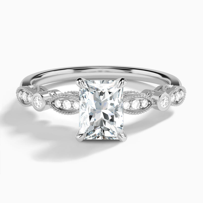 Radiant Infinito Bezel And Pavé Set Engagement Ring In 14K White Gold - Lucenjuri