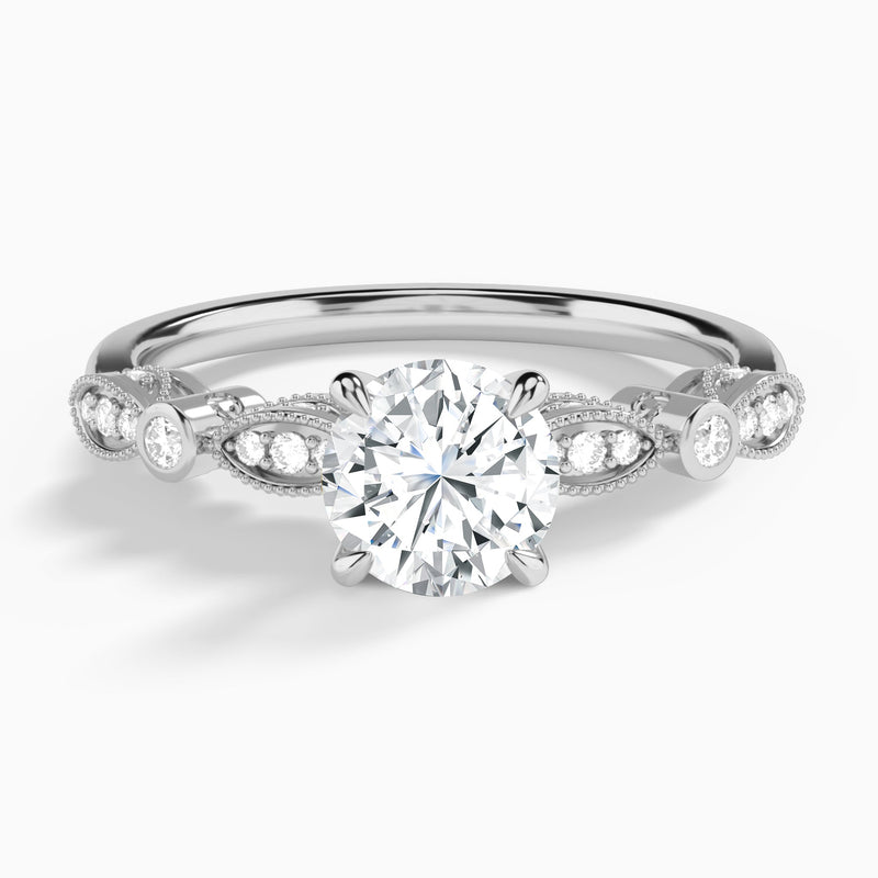 Round Infinito Bezel And Pavé Set Engagement Ring In 14K White Gold - Lucenjuri