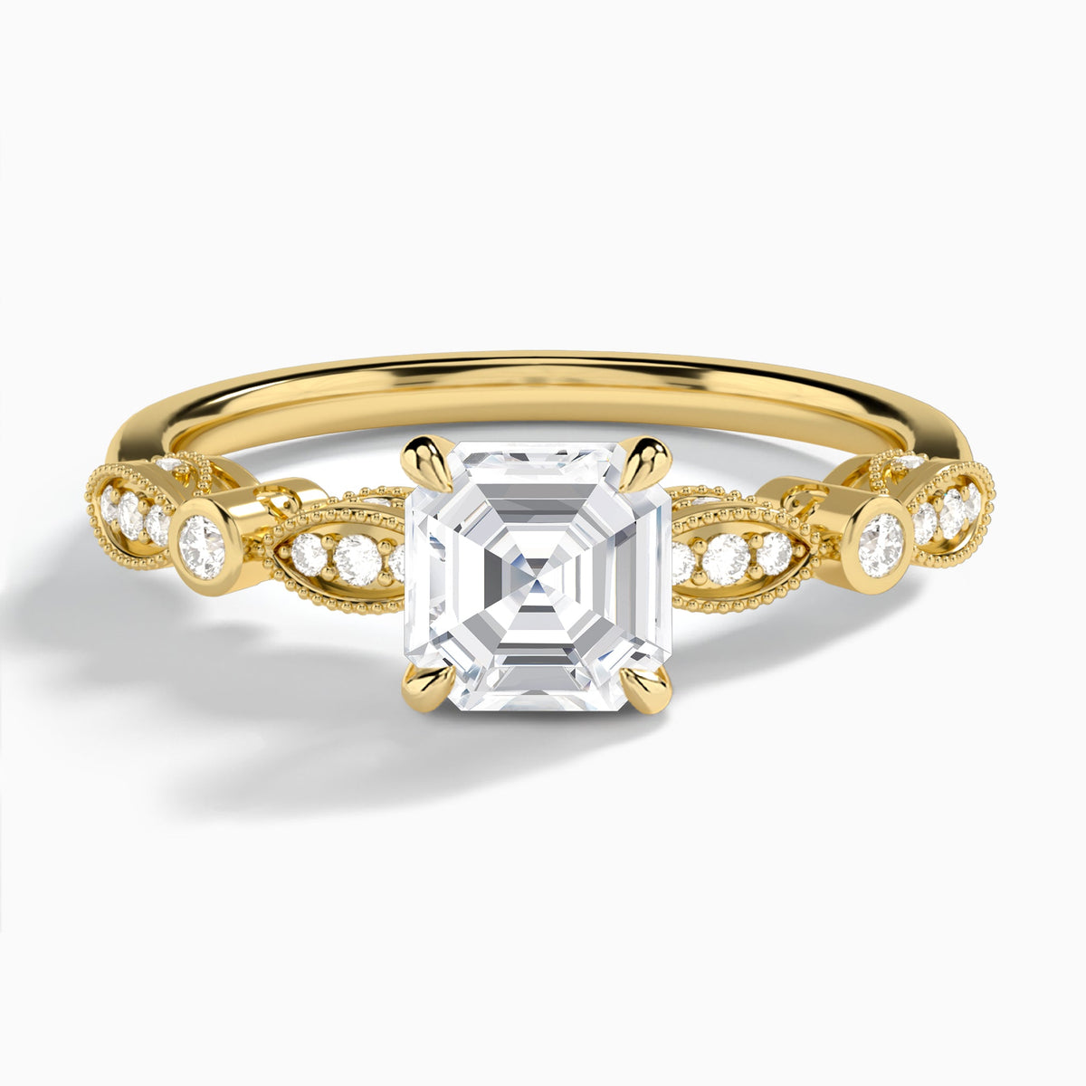 Asscher Infinito Bezel And Pavé Set Engagement Ring In 18K Yellow Gold - Lucenjuri