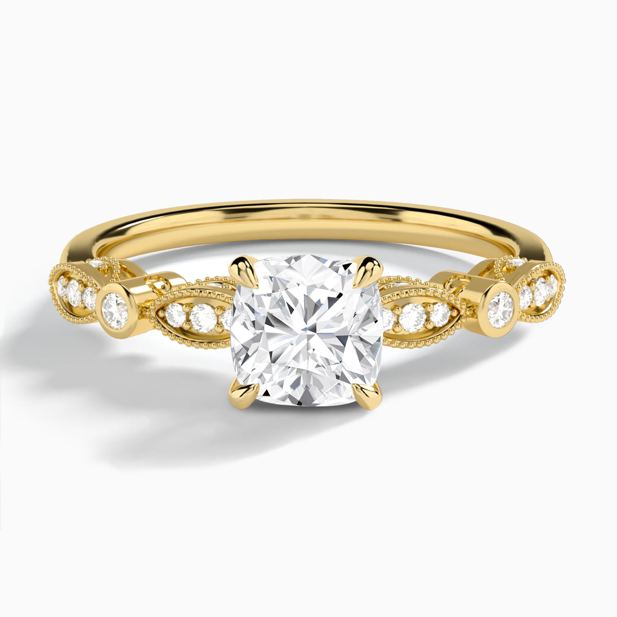 Cushion Infinito Bezel And Pavé Set Engagement Ring In 14K Yellow Gold - Lucenjuri