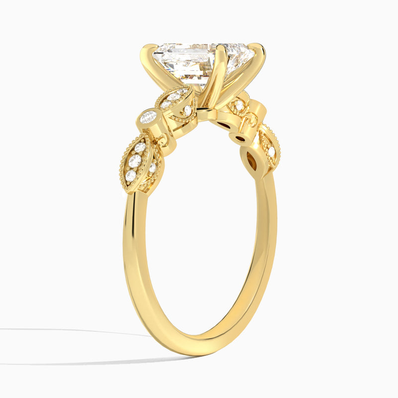 Emerald Infinito Bezel And Pavé Set Engagement Ring In 14K Yellow Gold, Angle View