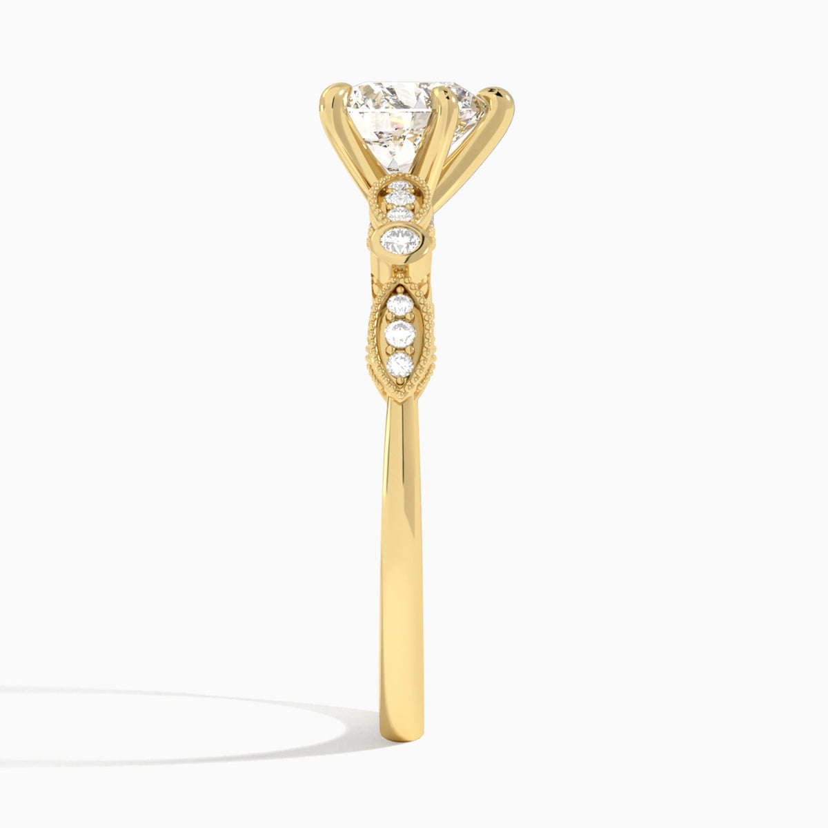 Heart Infinito Bezel And Pavé Set Engagement Ring In 14K Yellow Gold, Side View