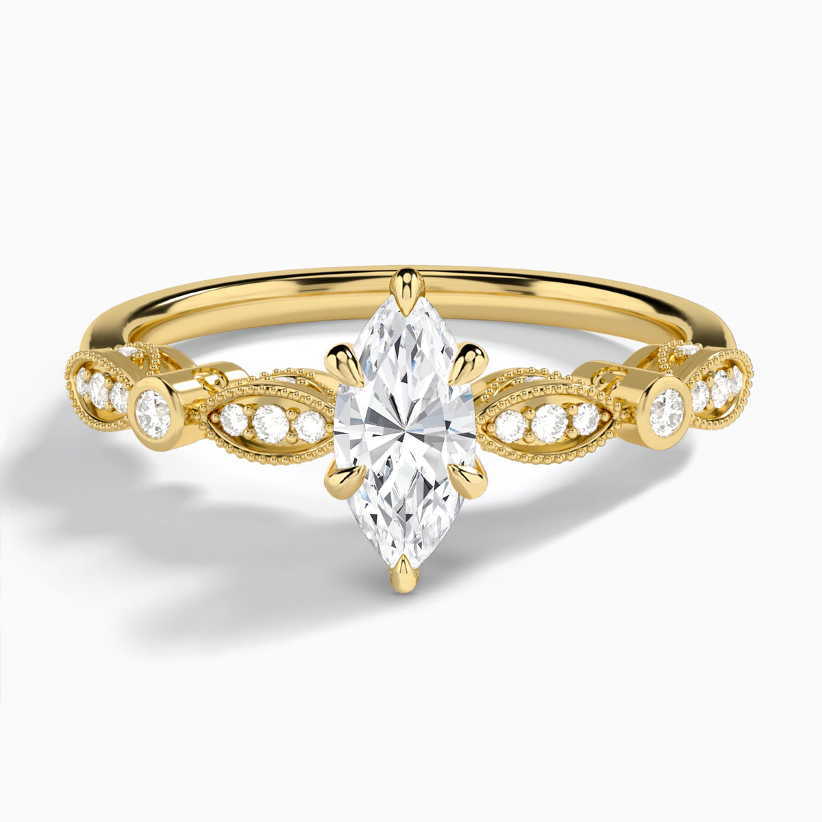 Marquise Infinito Bezel And Pavé Set Engagement Ring In 18K Yellow Gold - Lucenjuri