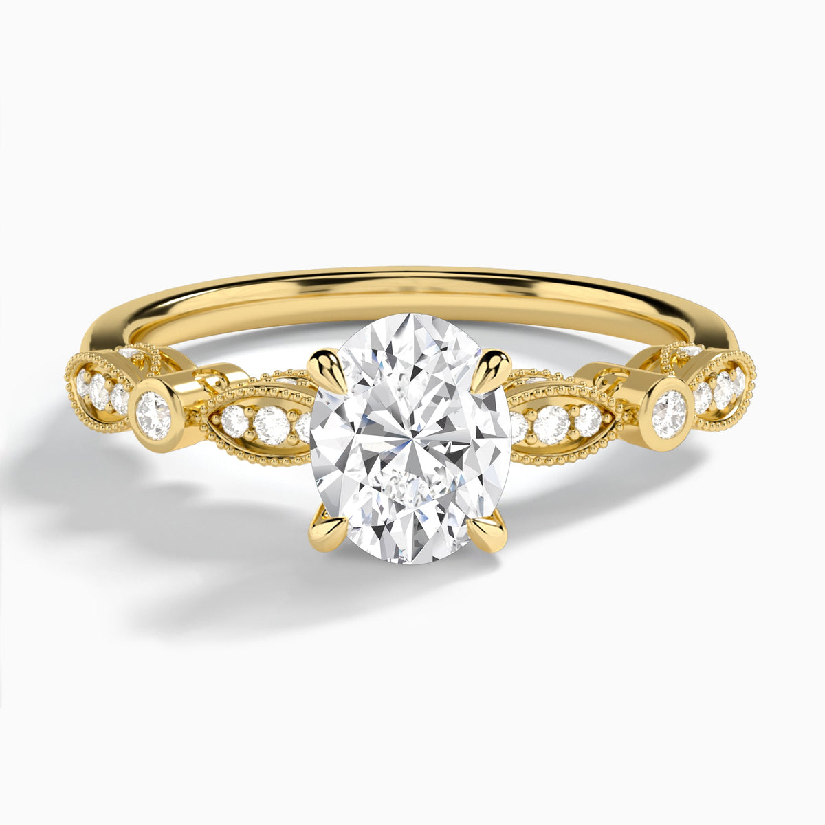 Oval Infinito Bezel And Pavé Set Engagement Ring In 18K Yellow Gold - Lucenjuri