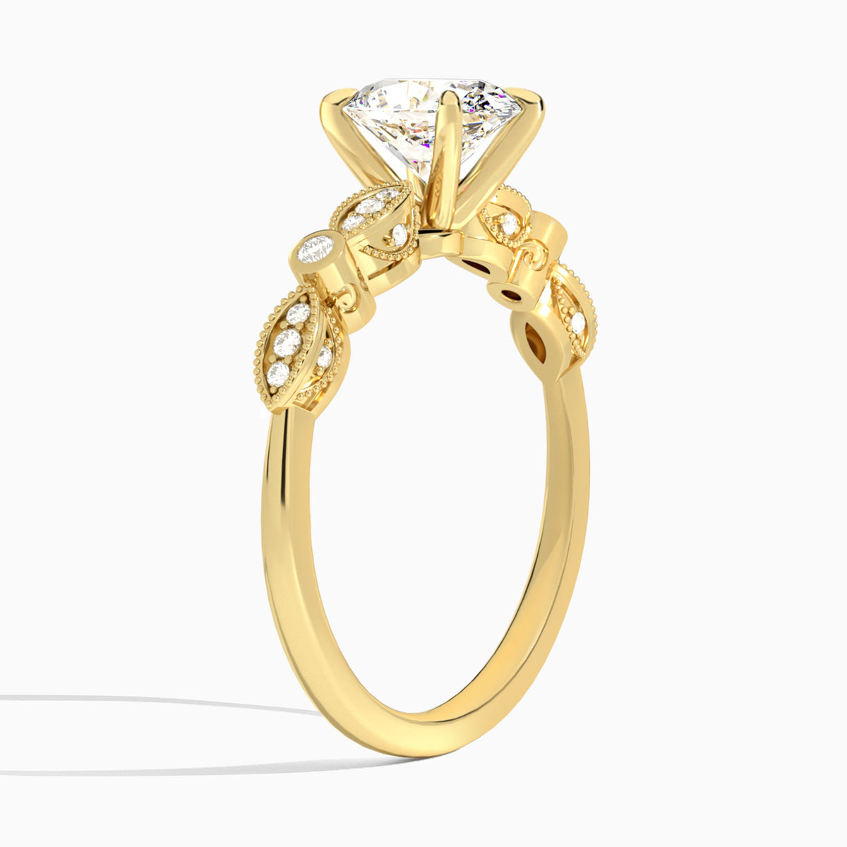 Oval Infinito Bezel And Pavé Set Engagement Ring In 18K Yellow Gold, Angle View