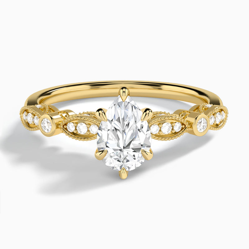 Pear Infinito Bezel And Pavé Set Engagement Ring In 18K Yellow Gold - Lucenjuri
