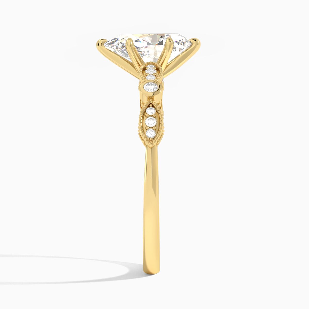 Pear Infinito Bezel And Pavé Set Engagement Ring In 14K Yellow Gold, Side View
