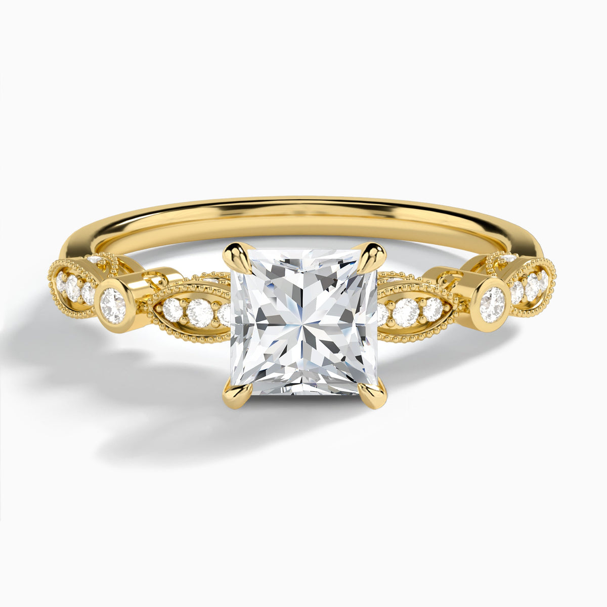 Princess Infinito Bezel And Pavé Set Engagement Ring In 18K Yellow Gold - Lucenjuri