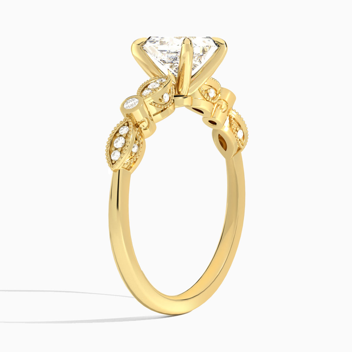 Princess Infinito Bezel And Pavé Set Engagement Ring In 18K Yellow Gold, Angle View