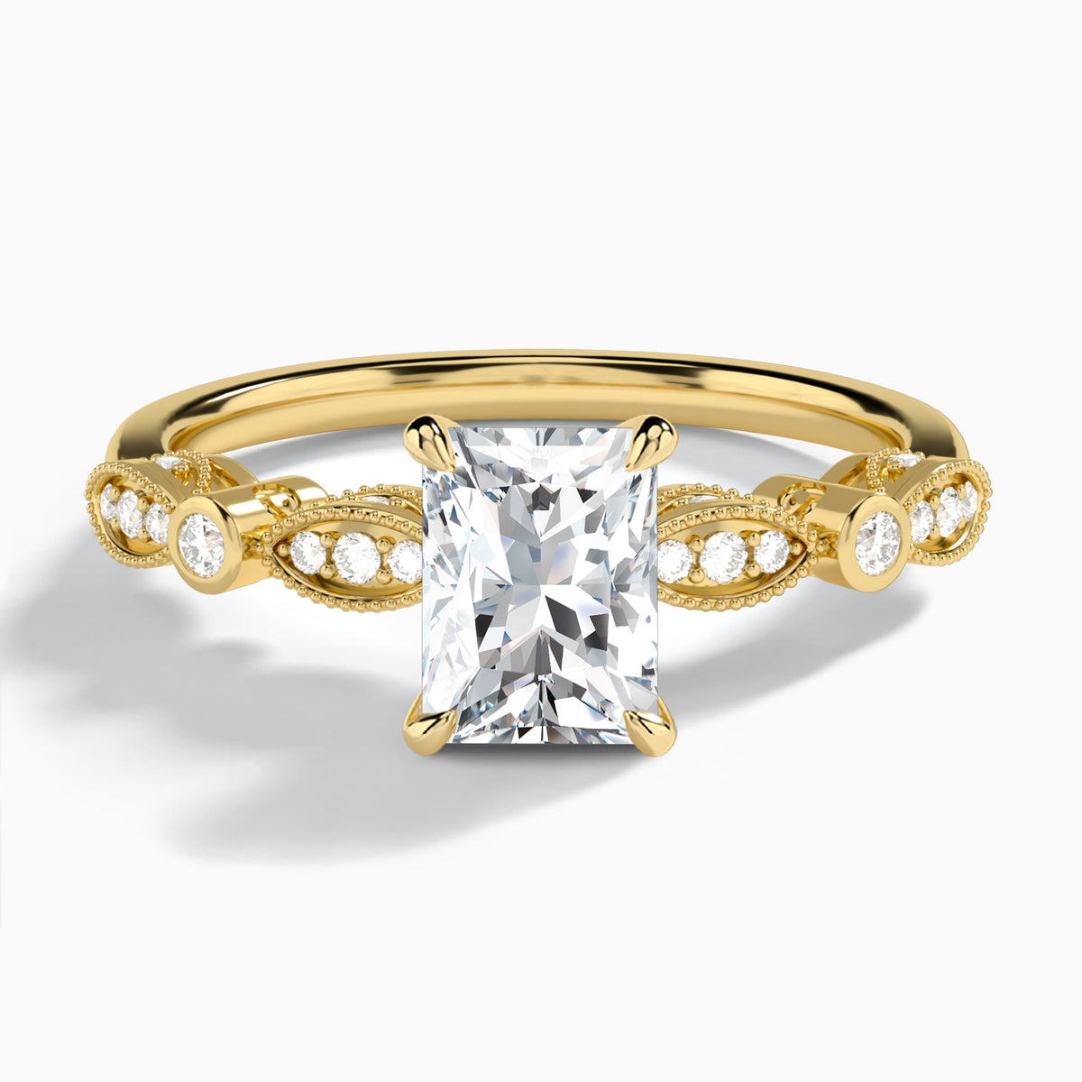 Radiant Infinito Bezel And Pavé Set Engagement Ring In 18K Yellow Gold - Lucenjuri
