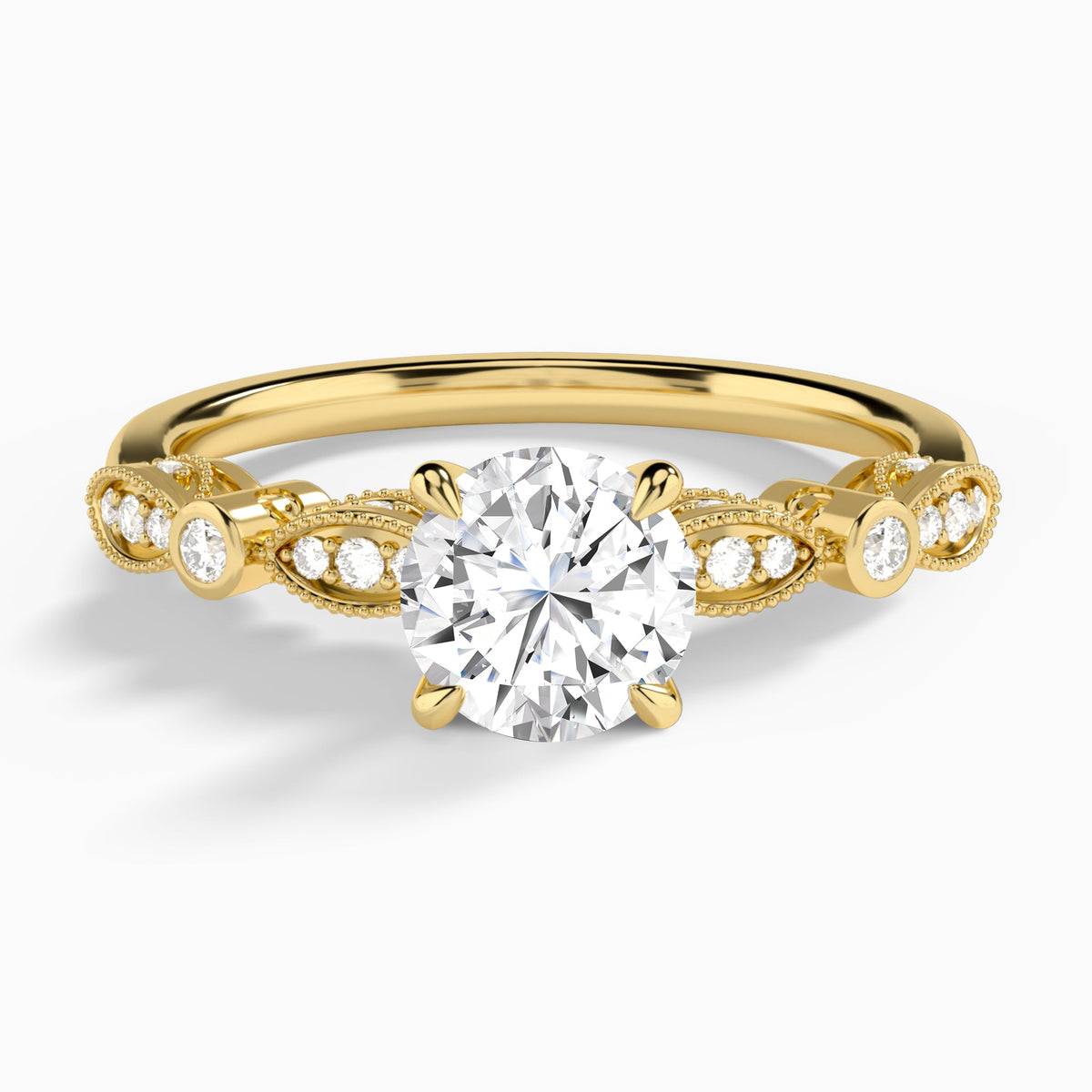 Round Infinito Bezel And Pavé Set Engagement Ring In 18K Yellow Gold - Lucenjuri