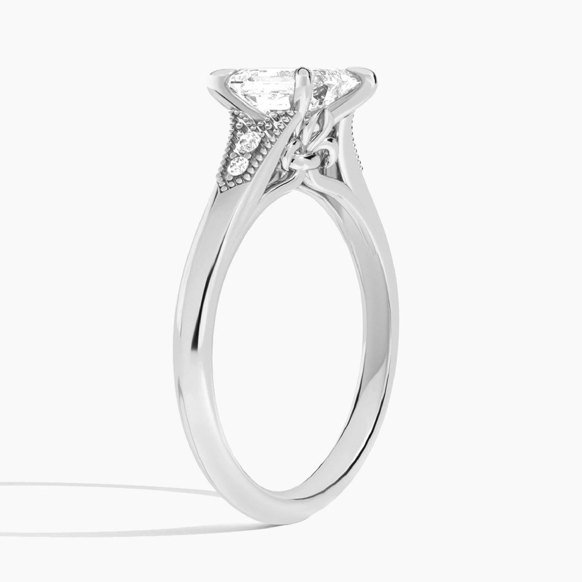 Emerald Yvette Lab Grown Diamond Engagement Ring In Platinum, Angle View
