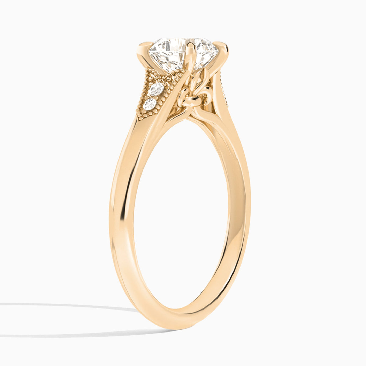 Cushion Yvette Lab Grown Diamond Engagement Ring In 14K Rose Gold, Angle View