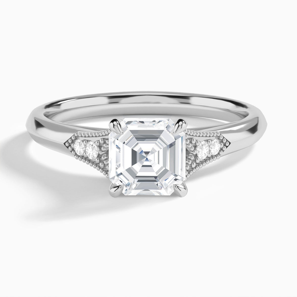 Asscher Yvette Lab Grown Diamond Engagement Ring In 18K White Gold - Lucenjuri