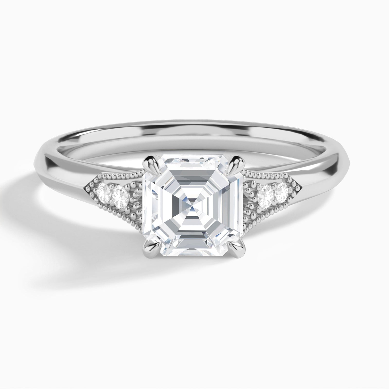Asscher Yvette Lab Grown Diamond Engagement Ring In 18K White Gold - Lucenjuri