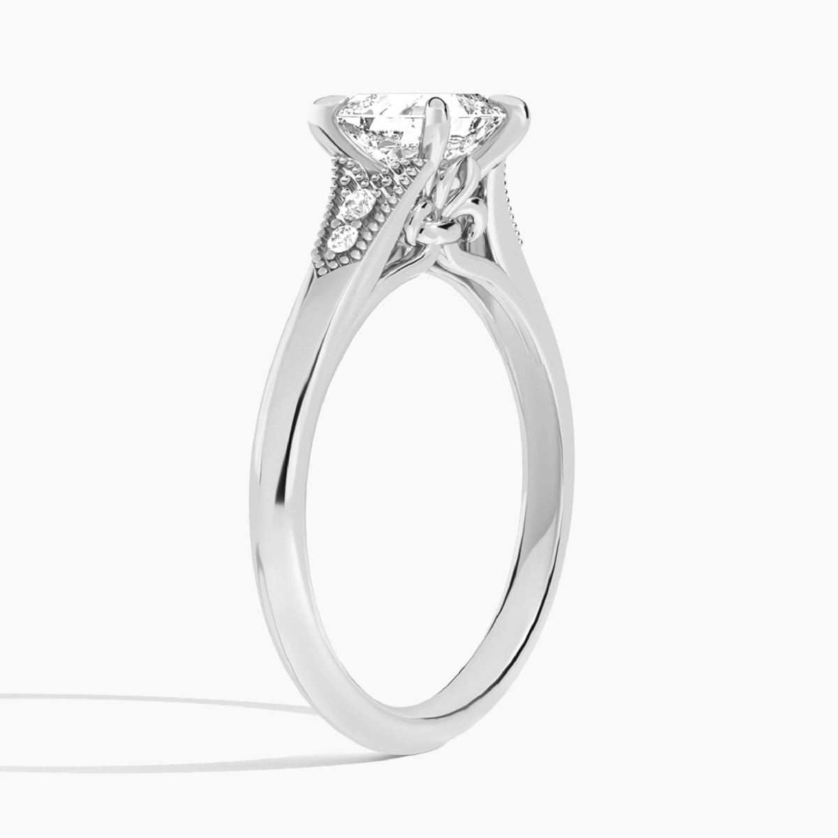 Asscher Yvette Lab Grown Diamond Engagement Ring In 18K White Gold, Angle View