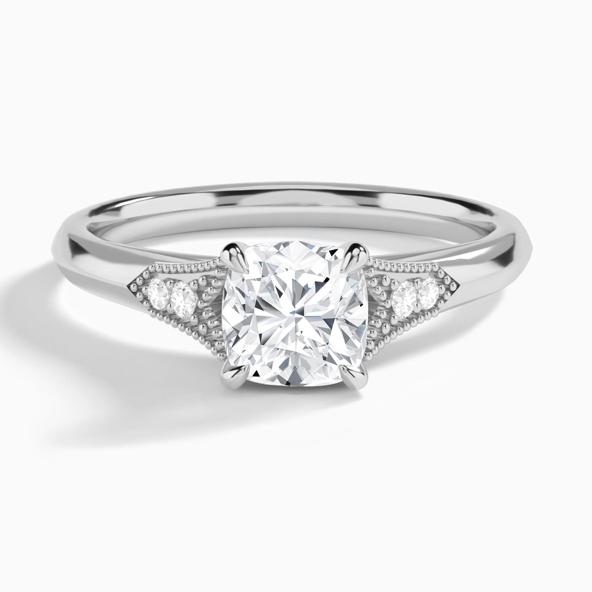 Cushion Yvette Lab Grown Diamond Engagement Ring In 18K White Gold - Lucenjuri
