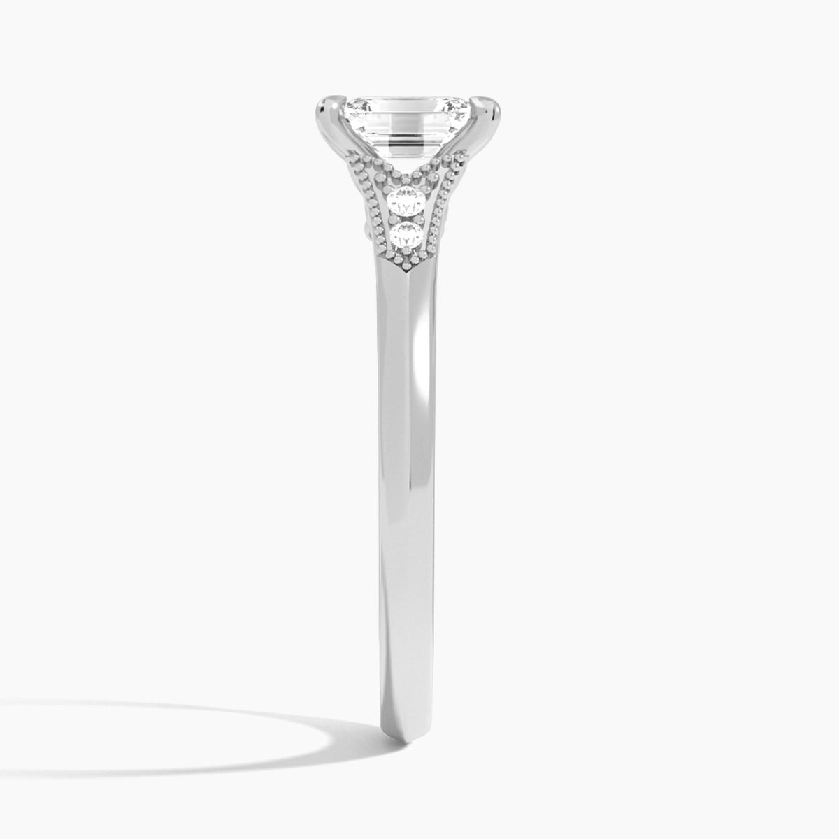 Emerald Yvette Lab Grown Diamond Engagement Ring In 18K White Gold, Side View