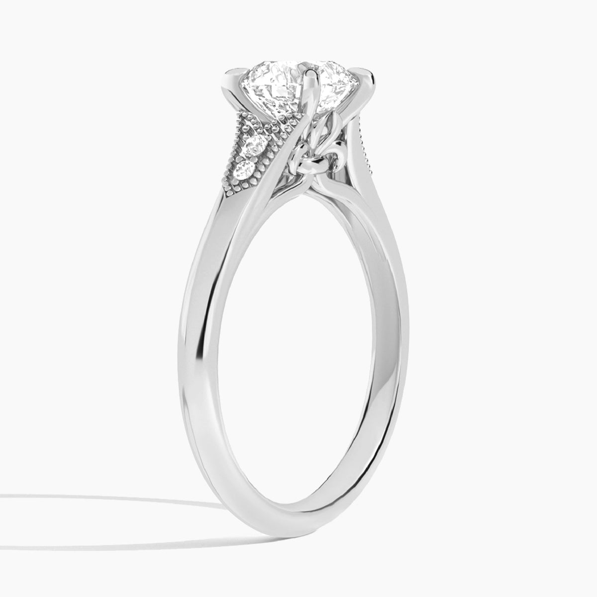 Round Yvette Lab Grown Diamond Engagement Ring In 18K White Gold, Angle View