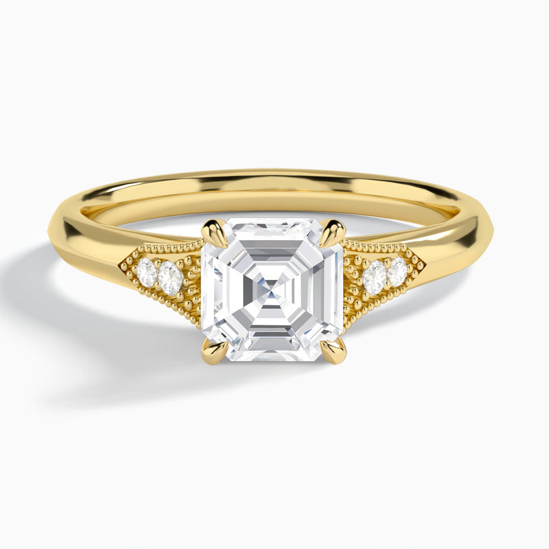 Asscher Yvette Lab Grown Diamond Engagement Ring In 14K Yellow Gold - Lucenjuri