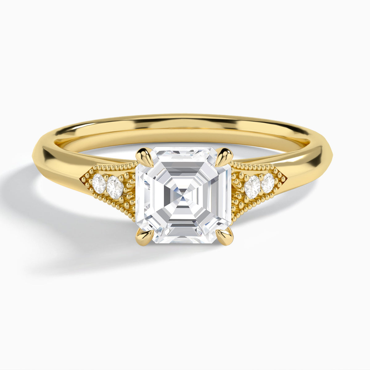 Asscher Yvette Lab Grown Diamond Engagement Ring In 18K Yellow Gold - Lucenjuri