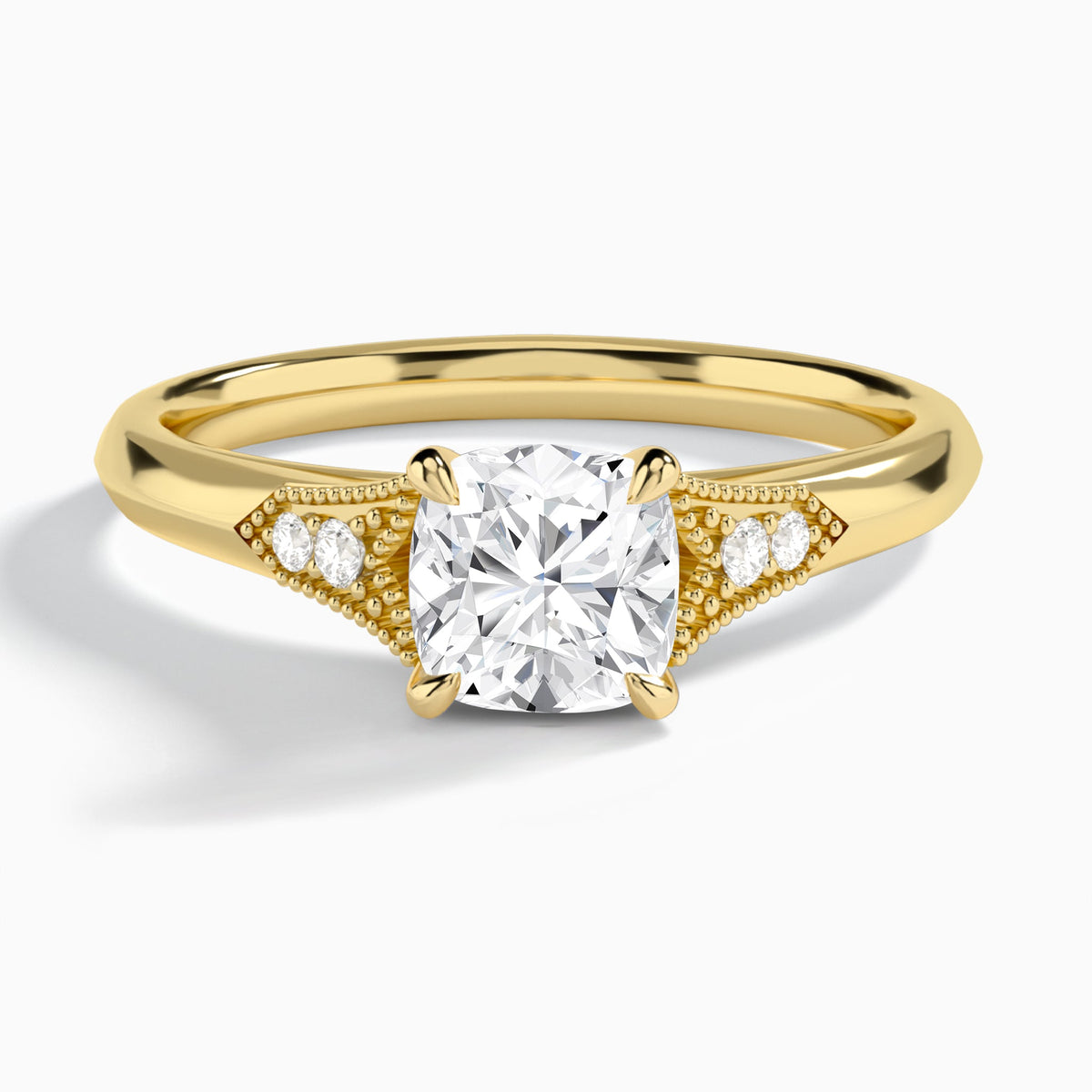 Cushion Yvette Lab Grown Diamond Engagement Ring In 14K Yellow Gold - Lucenjuri