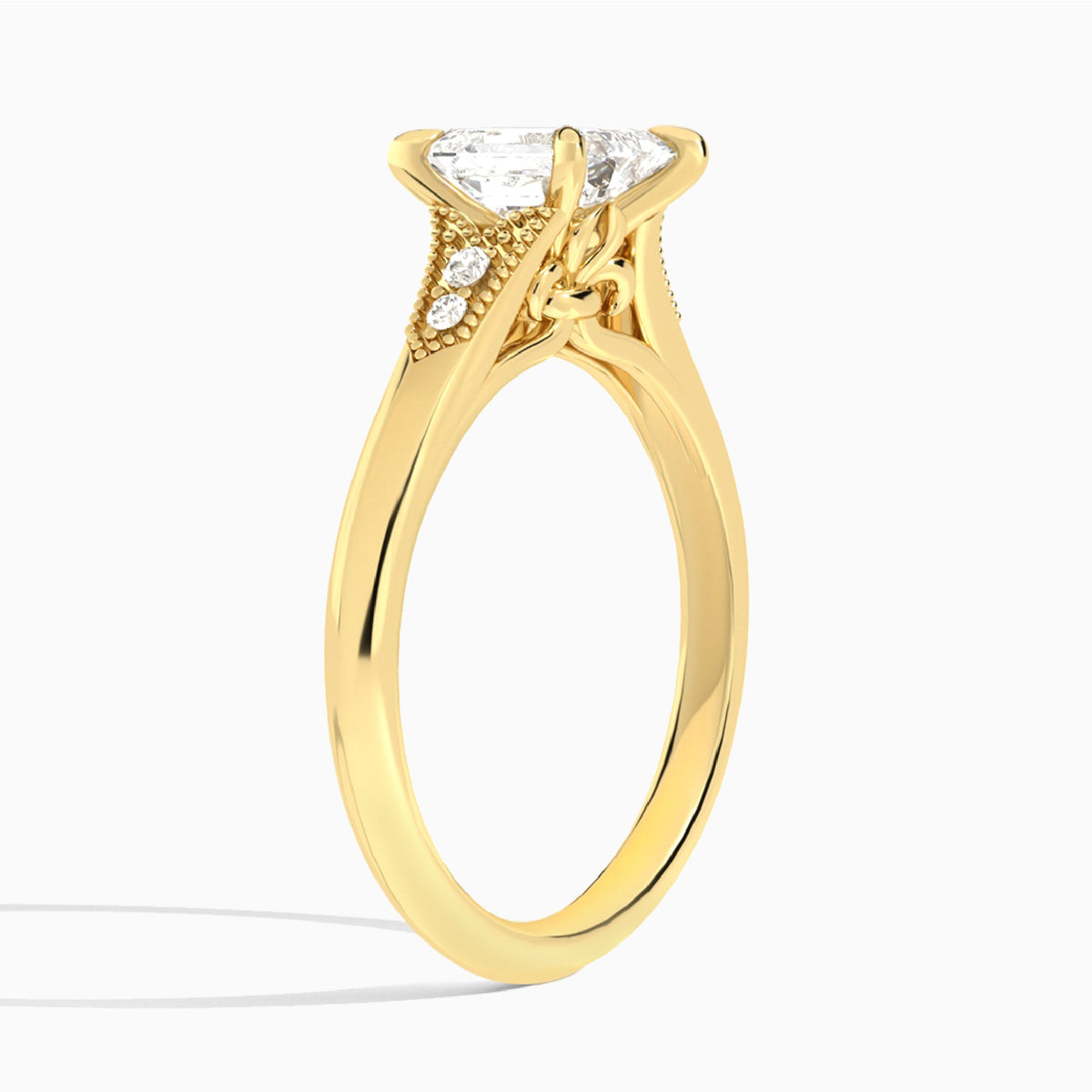 Emerald Yvette Lab Grown Diamond Engagement Ring In 18K Yellow Gold, Angle View