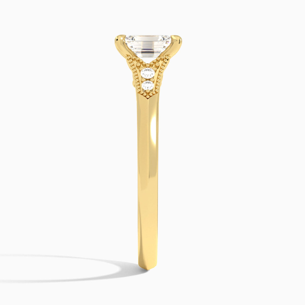 Emerald Yvette Lab Grown Diamond Engagement Ring In 18K Yellow Gold, Side View