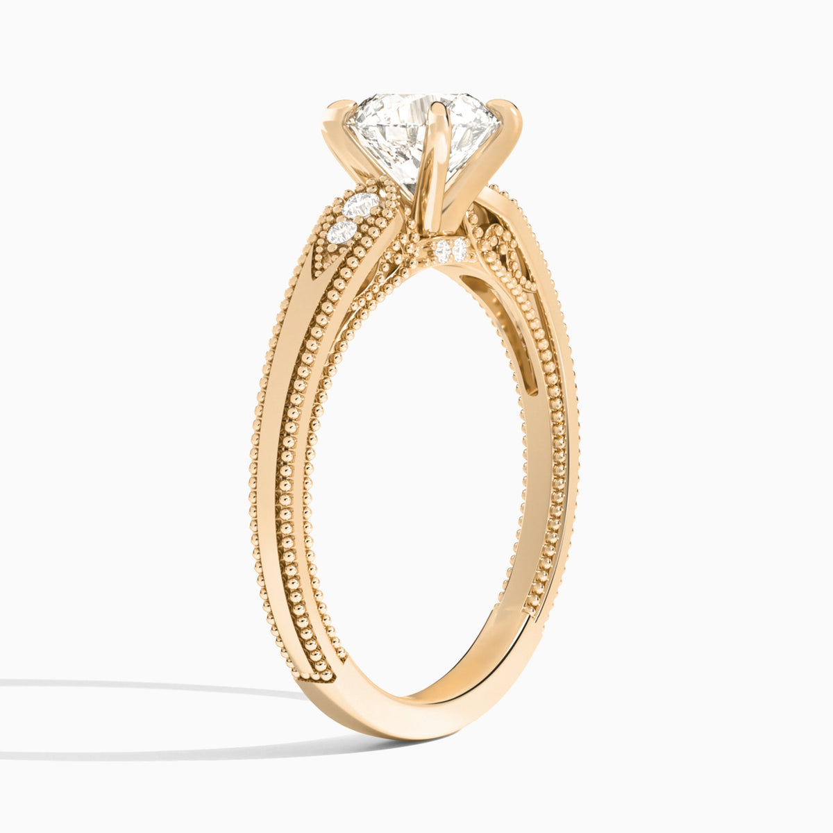 Round Wynter Lab Grown Diamond Engagement Ring In 14K Rose Gold, Angle View