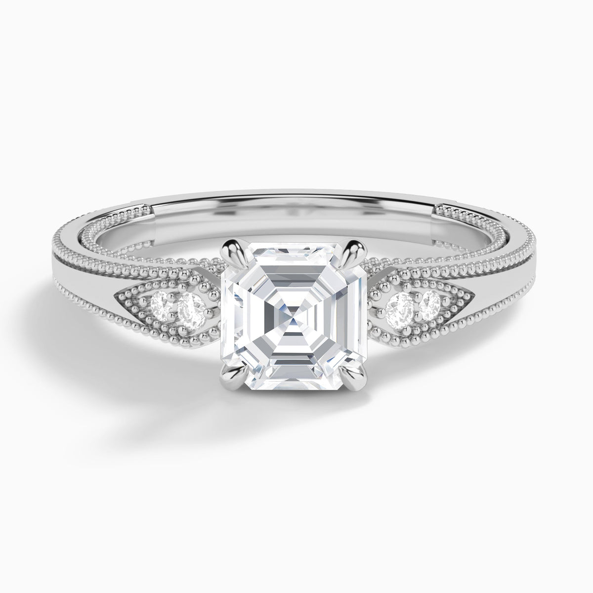 Asscher Wynter Lab Grown Diamond Engagement Ring In 14K White Gold - Lucenjuri