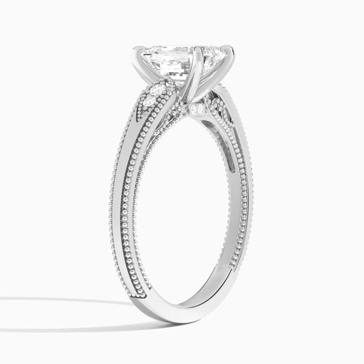 Emerald Wynter Lab Grown Diamond Engagement Ring In 14K White Gold, Angle View