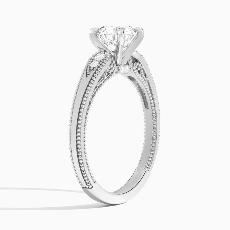 Round Wynter Lab Grown Diamond Engagement Ring In 18K White Gold, Angle View