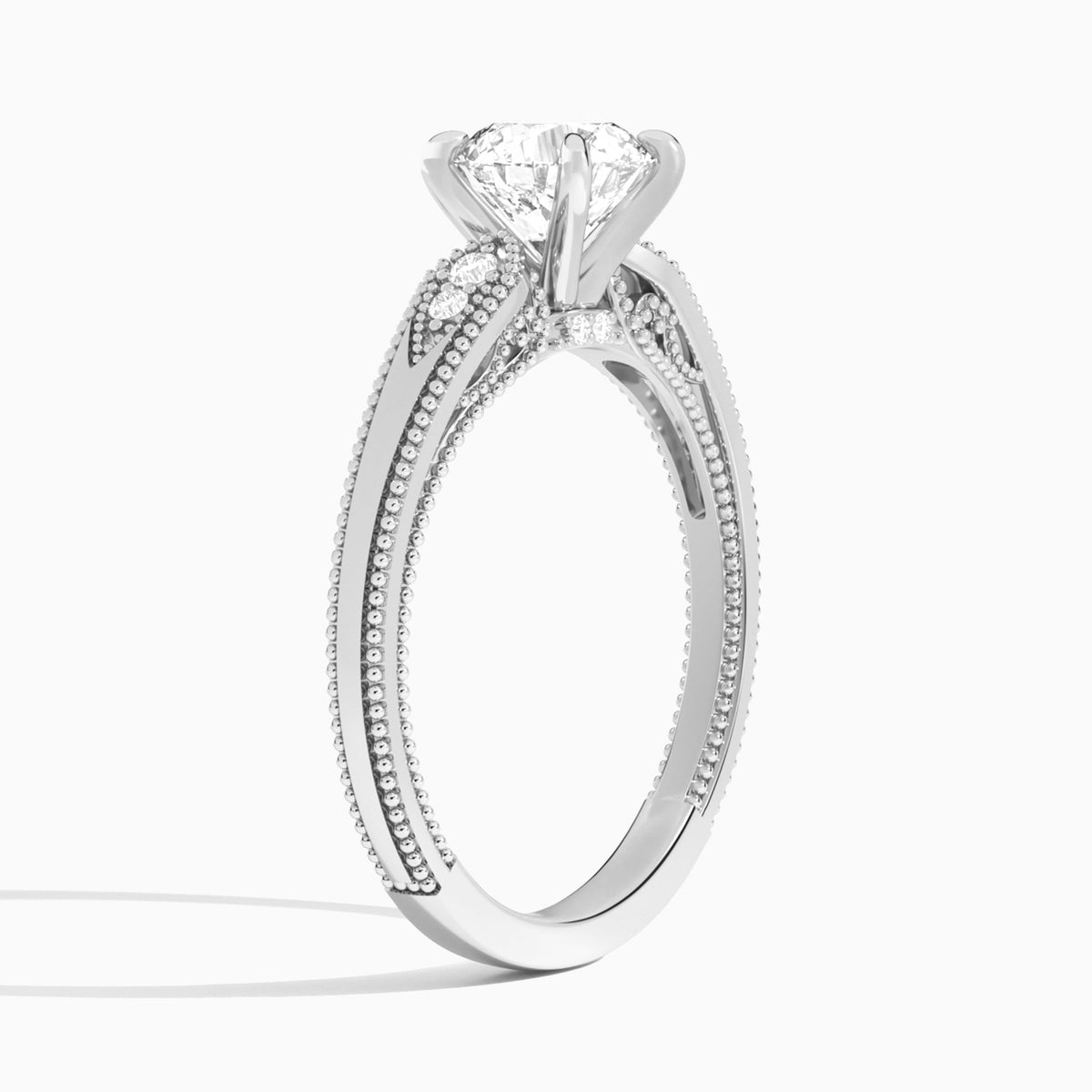 Round Wynter Lab Grown Diamond Engagement Ring In 14K White Gold, Angle View