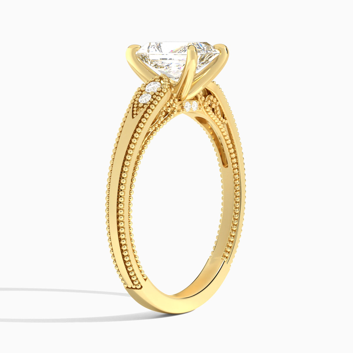 Radiant Wynter Lab Grown Diamond Engagement Ring In 18K Yellow Gold, Angle View
