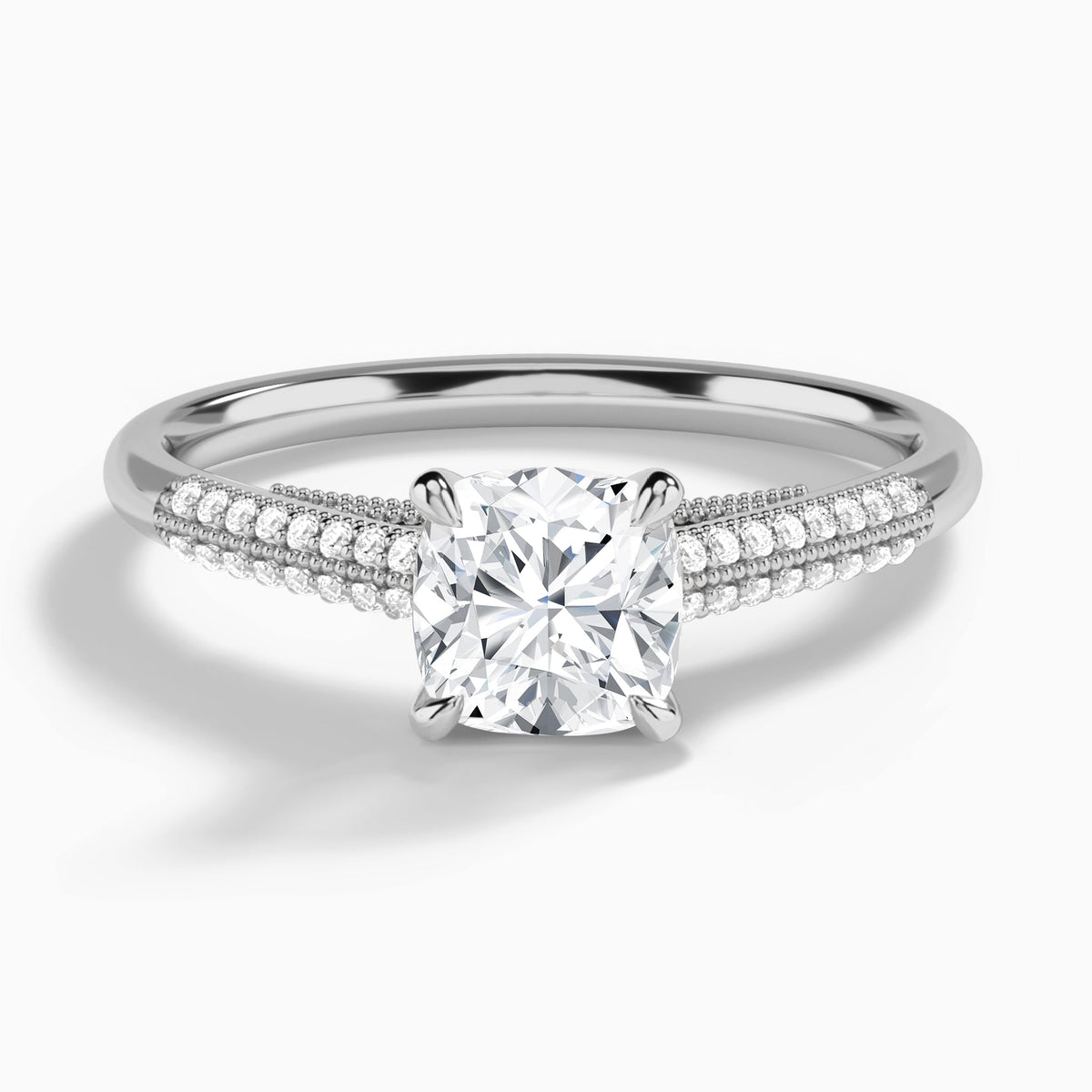 Cushion Knife Edge Cathedral Lab Diamond Engagement Ring In Platinum - Lucenjuri