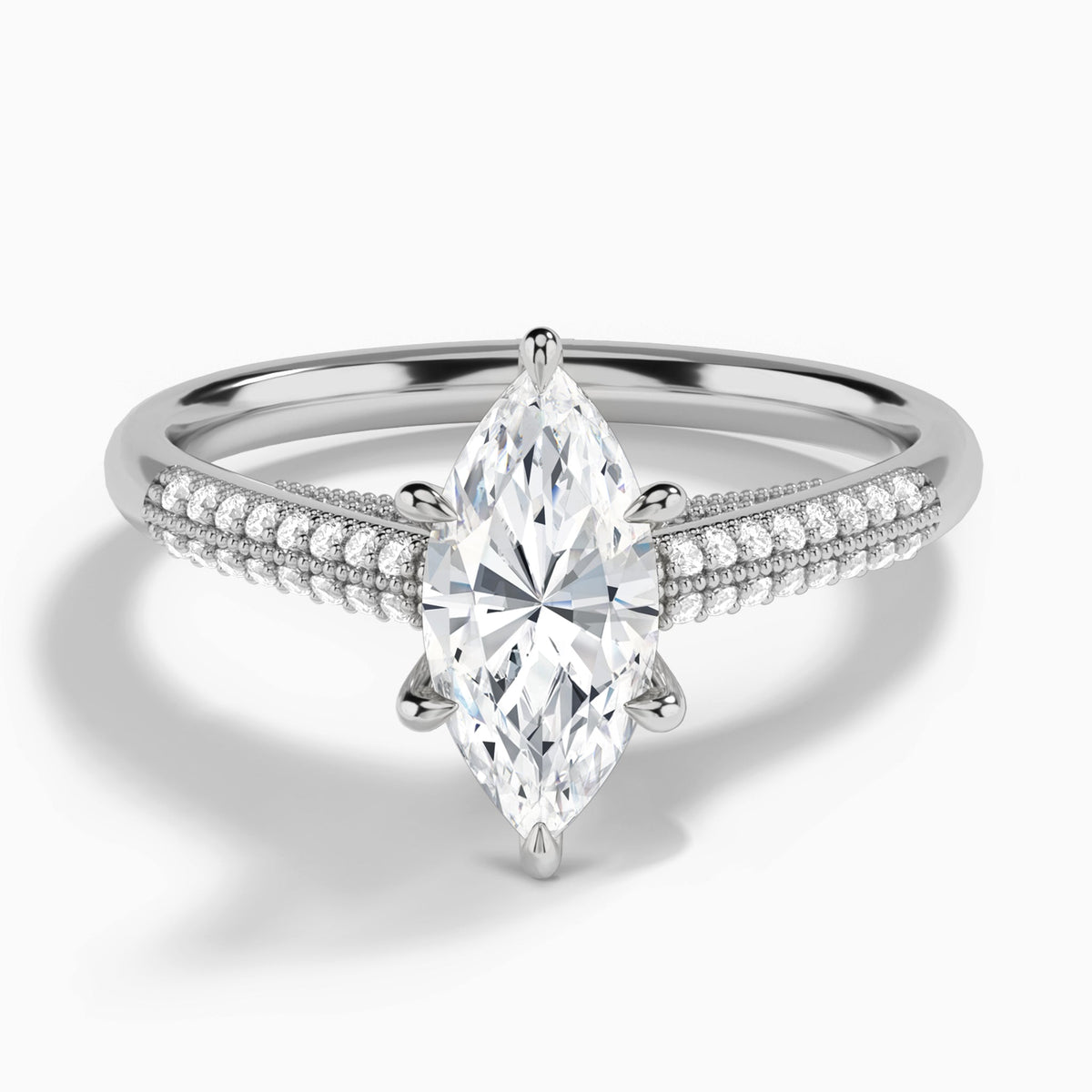 Marquise Knife Edge Cathedral Lab Diamond Engagement Ring In Platinum - Lucenjuri
